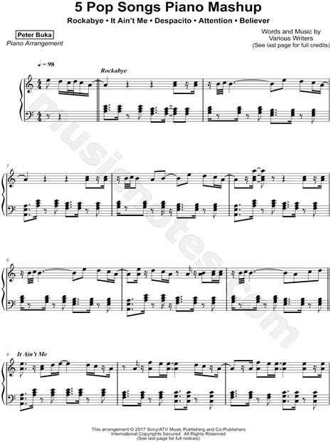 vochtigheid Verward Altaar Peter Buka "5 Pop Songs Piano Mashup" Sheet Music (Piano Solo) in A Minor -  Download & Print - SKU: MN0177191
