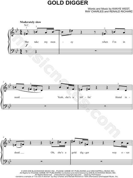 Kanye West feat. Jamie Foxx Gold Digger Sheet Music in D Major  (transposable) - Download & Print - SKU: MN0087142