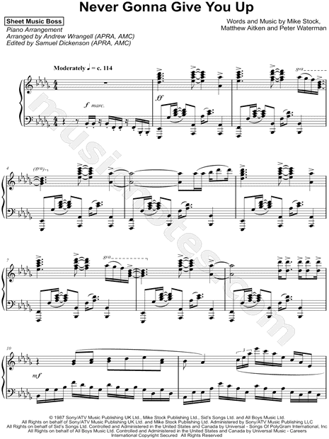 Never Gonna Give You Up Sheet music for Piano (Solo)