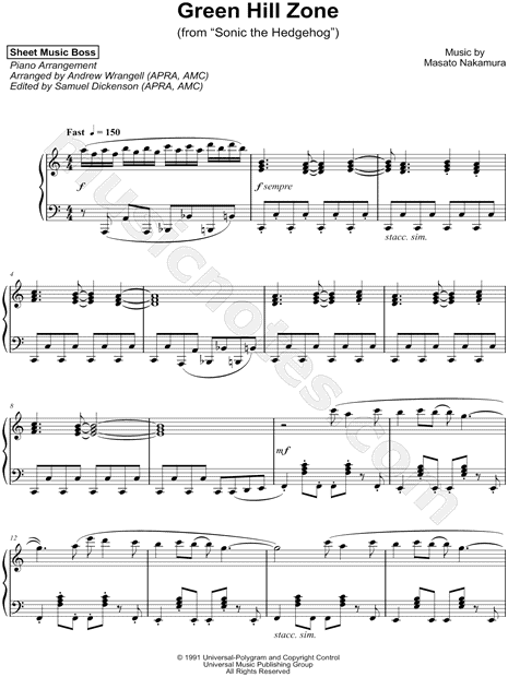 Sheet Music Boss Green Hill Zone Sheet Music (Piano Solo) in C Major -  Download & Print - SKU: MN0179344