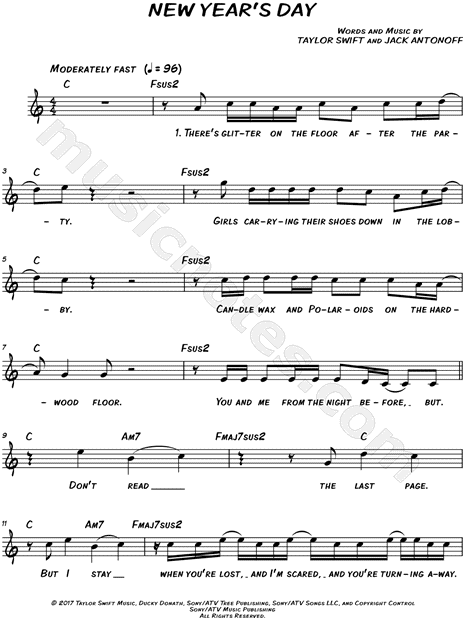 Taylor Swift 'New Year's Day' Sheet Music (Leadsheet) in C Major ...