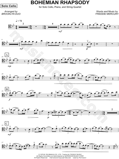 Bohemian Rhapsody - String Quintet & Piano Parts