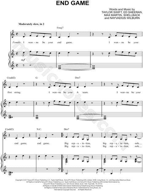 End Game" Sheet Music by Taylor Swift for Easy Guitar Tab/Vocal -  Sheet Music Now