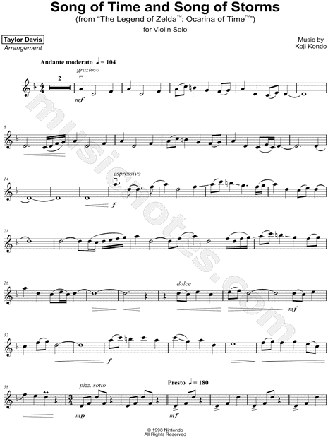 Taylor Davis The Legend of Zelda™: Ocarina of Time™: Song of Time and Song  of Storms Sheet Music (Violin Solo) in D Minor - Download & Print - SKU:  MN0180153