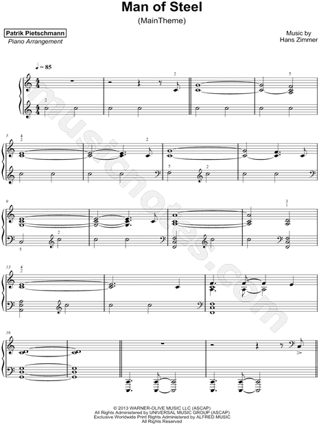 Man of Steel -- Sheet Music Selections from the Original Motion Picture  Soundtrack by Hans Zimmer - Piano Solo - Sheet Music