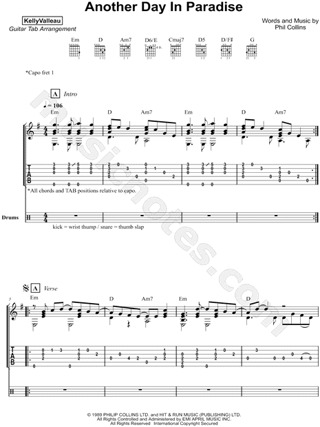 Phil Collins 'Another Day In Paradise' Sheet Music & Chords