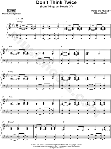 KimBo Don't Think Twice Sheet Music (Piano Solo) in Eb Major - Download &  Print - SKU: MN0181979