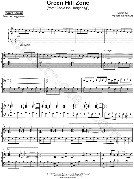 Green Hill Zone - Sonic the Hedgehog Sheet music for Piano (Solo