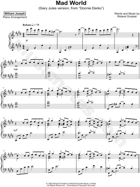 Mad World sheet music for violin solo (PDF-interactive)