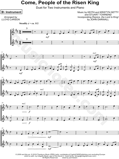 Come, People of the Risen King - Bb Instrument Duet