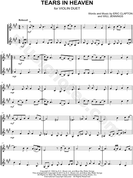 Tears in Heaven by Eric Clapton » Clarinet Sheet Music