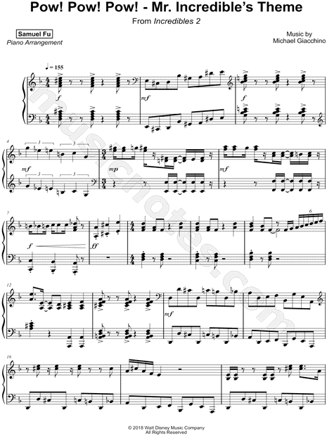 Samuel Fu Pow! Pow! Pow! - Mr. Incredible's Theme Sheet Music (Piano  Solo) in D Minor - Download & Print - SKU: MN0185631