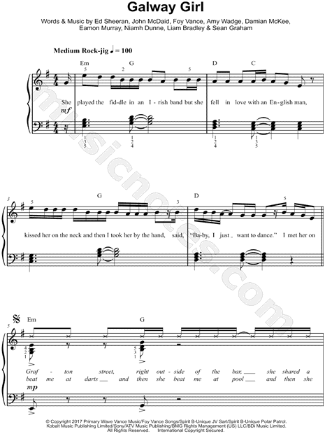 Galway Girl Sheet Music, Ed Sheeran