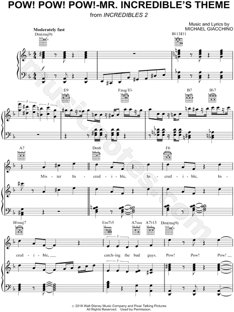 Pow! Pow! Pow! - Mr. Incredibles Theme (from Incredibles 2) Sheet Music, Michael Giacchino