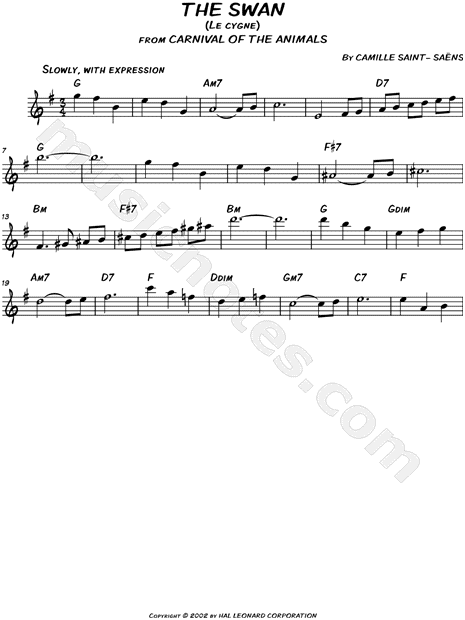 The Swan from Carnival of the Animals (Violin Only) Sheet music for Piano,  Violin (Solo)