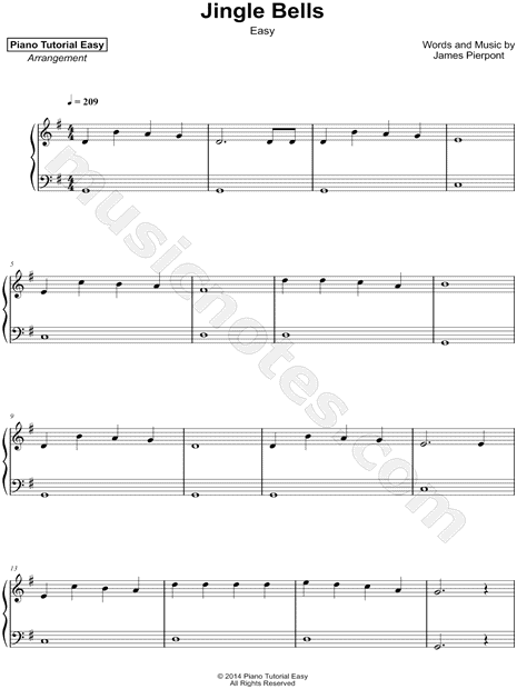 Jingle Bells Piano Sheet Music, Easy with Lyrics [PDF]