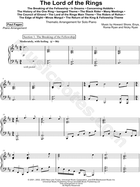 The Fellowship of the Ring Poem Arrangements sheet music