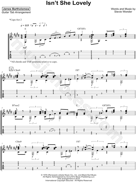 Isn't She Lovely sheet music for piano solo (PDF-interactive)