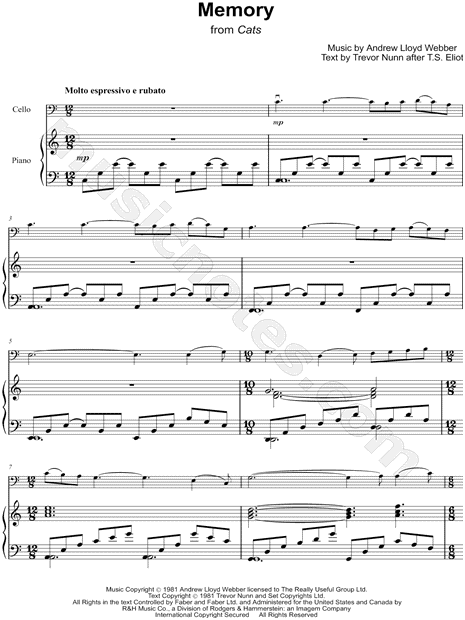 Memory Cello Piano From Cats Sheet Music In C Major Download Memory Cello Piano From Cats Sheet Music In C Major Download