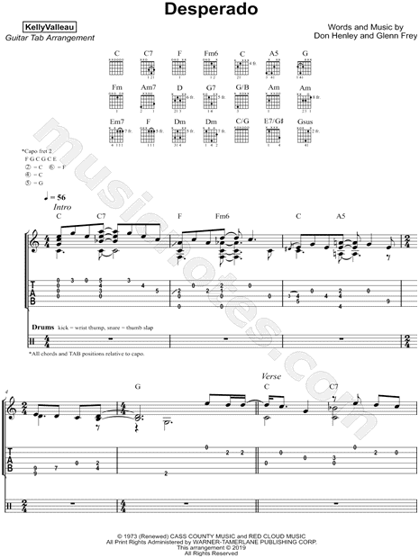 Desperado - Eagles - Guitar chords and tabs