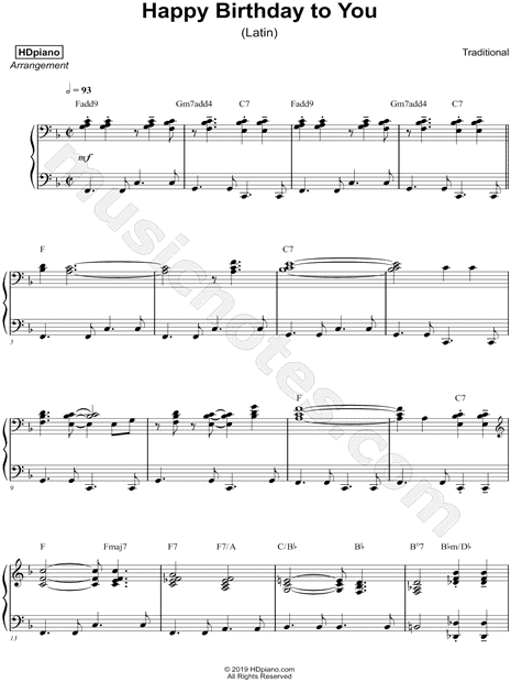 HDpiano "Happy Birthday to You! (Latin)" Sheet Music (Piano Solo) in F Major - Download & Print - SKU: MN0194258
