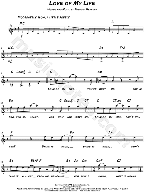 Queen: Love Of My Life sheet music for voice and piano (PDF)