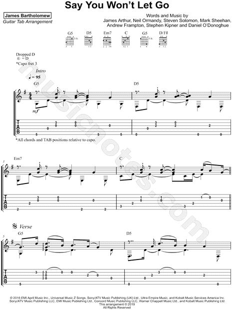 James Arthur Say You Won't Let Go Sheet Music Notes, Chords