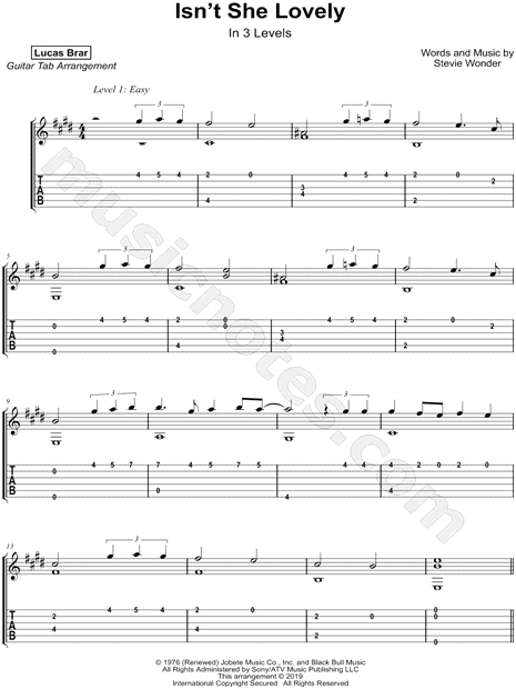 Isn't She Lovely sheet music for ukulele (PDF)