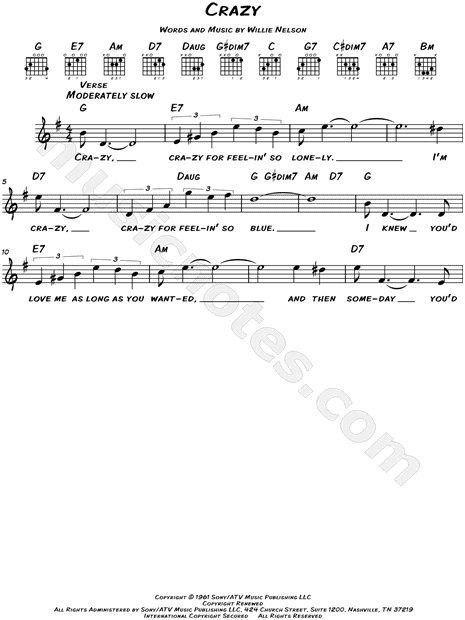 Love Song Lyrics for:Crazy-Patsy Cline with chords.