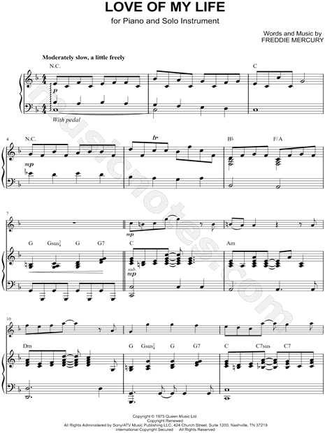 Queen: Love Of My Life sheet music for voice and piano (PDF)