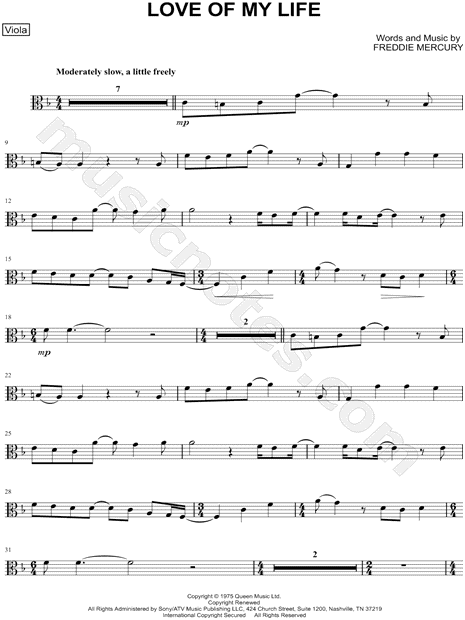 Queen: Love Of My Life sheet music for voice and piano (PDF)