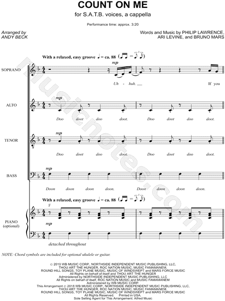 Count On Me (arr. Amphibia Cultural Legacy) Sheet Music, Bruno Mars