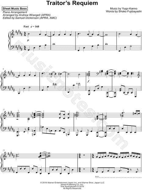 Sheet Music Boss Traitor's Requiem Sheet Music (Piano Solo) in G# Minor -  Download & Print - SKU: MN0200266