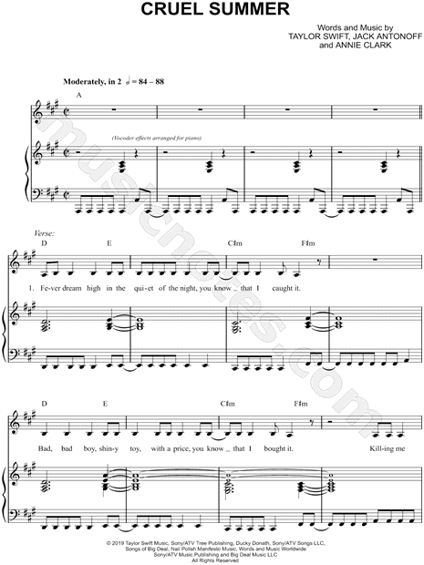 Cruel Summer Chords, PDF