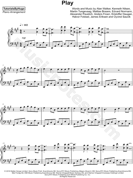 Play – Alan Walker , K-391, Tungevaag, Mangoo – Piano Version Sheet music  for Piano (Solo)