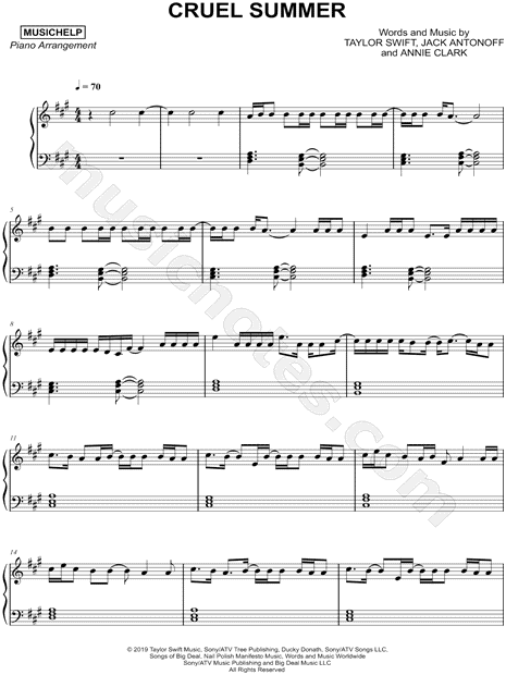 Cruel Summer Chords, PDF