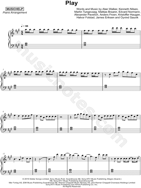 Play – Alan Walker , K-391, Tungevaag, Mangoo – Piano Version Sheet music  for Piano (Solo)