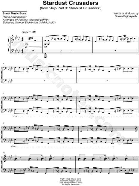 Golden Overdrive: The Breakdown of Stardust, A JoJo's Bizarre Adventure  Medley Sheet music for Piano (Solo)