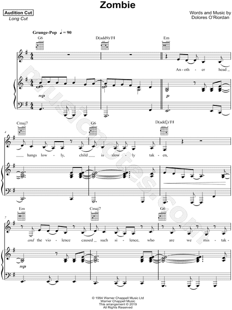 Zombie (The Cranberries) by D. O'Riordan - sheet music on MusicaNeo