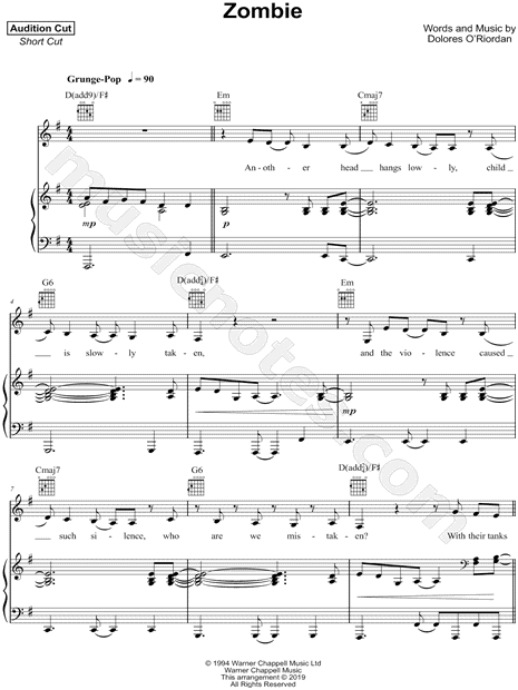 Zombie (The Cranberries) by D. O'Riordan - sheet music on MusicaNeo