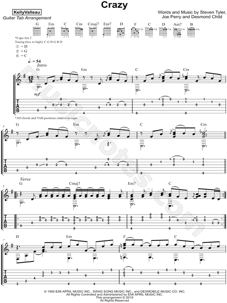 Crazy by Aerosmith - Electric Guitar - Digital Sheet Music