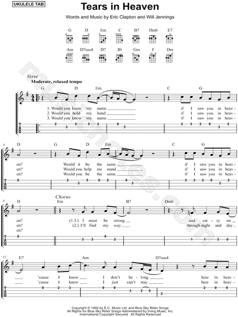 Tears In Heaven by Eric Clapton - Ukulele - Digital Sheet Music