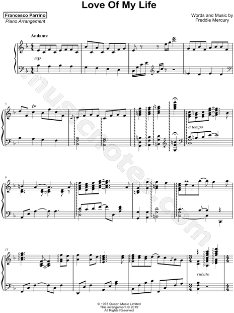 Queen Love of My Life Sheet Music (Easy Piano) in F Major