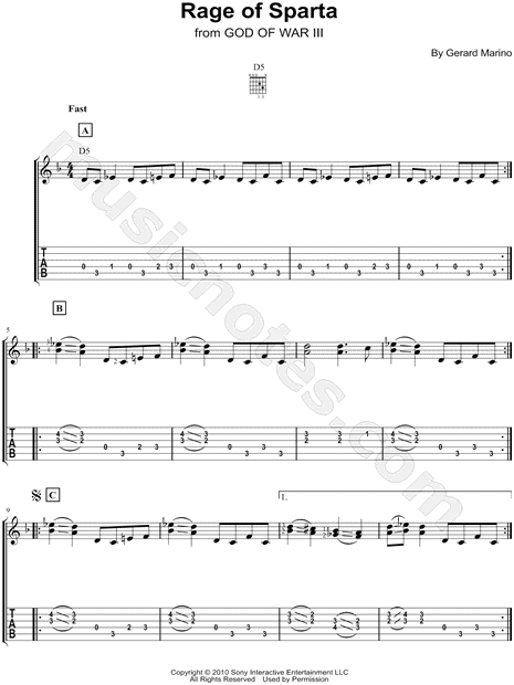 Rage of Sparta from 'God of War III' Guitar Tab in D Minor - Download &  Print - SKU: MN0204684