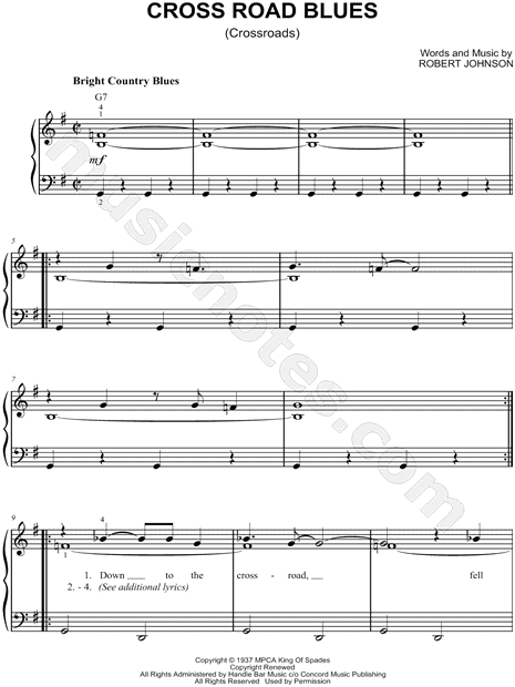 Cross Road Blues (Crossroads) by Robert Johnson - Piano, Vocal, Guitar -  Digital Sheet Music