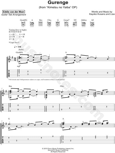 Demon Slayer OP 1 - Gurenge (Kimetsu no Yaiba) - Guitar tutorial (TAB)