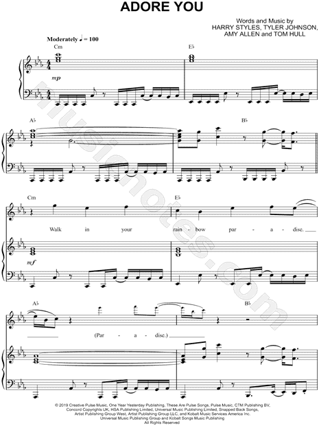 grupo Depresión Cívico Harry Styles "Adore You" Sheet Music in C Minor (transposable) - Download &  Print - SKU: MN0205705