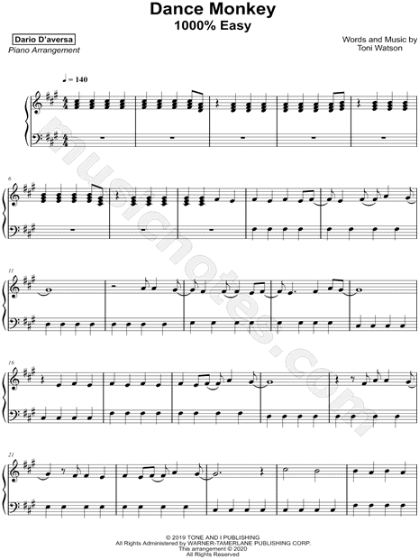 Dario D'aversa Dance Monkey [1000% Easy] Sheet Music (Piano Solo) in F#  Minor - Download & Print - SKU: MN0207029