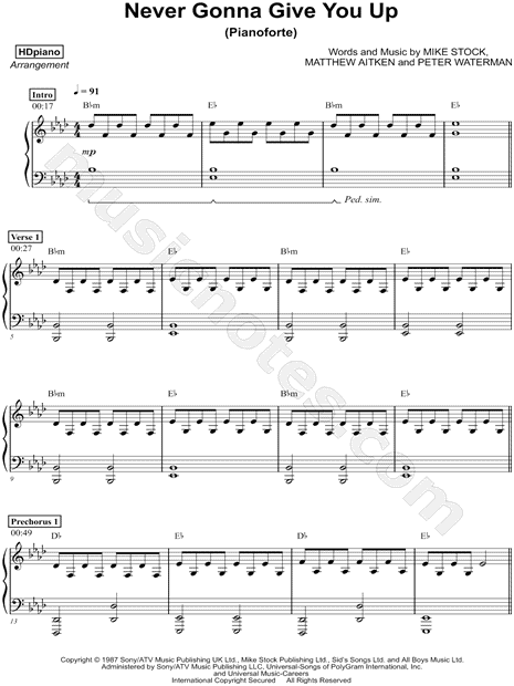 Never Gonna Give You Up Sheet music for Piano (Solo)