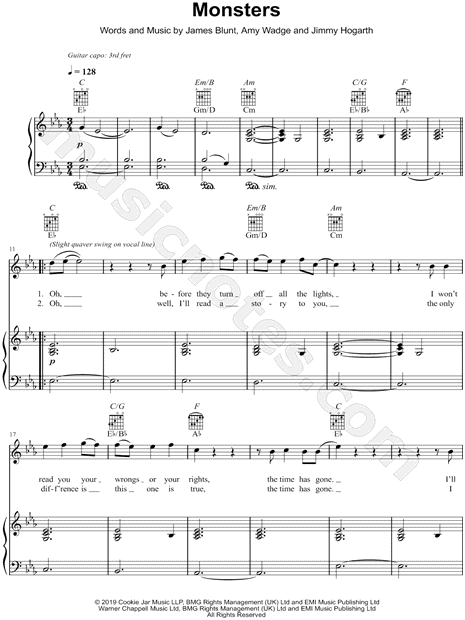 James Blunt Monsters Sheet Music in Eb Major (transposable) - Download &  Print - SKU: MN0207798